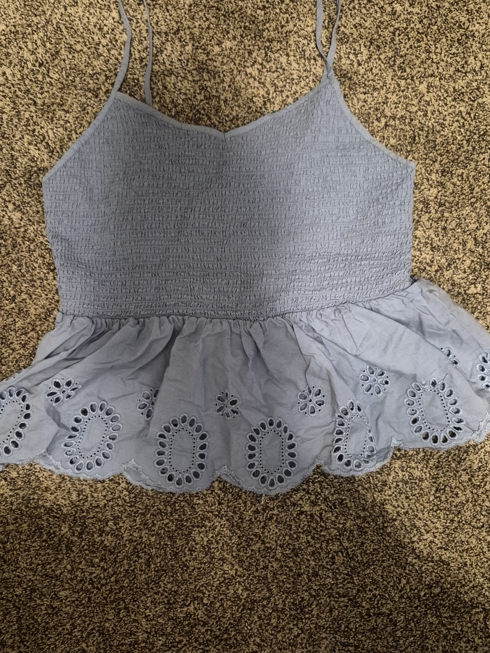 No Boundaries Light Blue Eyelet Smocked Peplum Crop Top